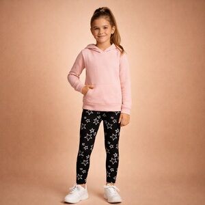 Area Code 407 Kids Star Print Leggings Black Silver Size 10 Stretch